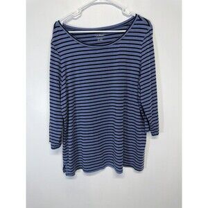 LL Bean  Women’s Purple Blue Striped Jersey Net Blouse Top Tunic Tencel Sz 1X